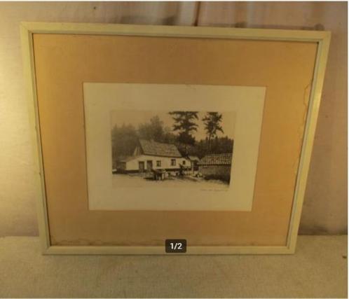 Mooie Ets 'Huisje bij de Bossen' - Clem van Leemput, Antiek en Kunst, Kunst | Etsen en Gravures, Ophalen of Verzenden