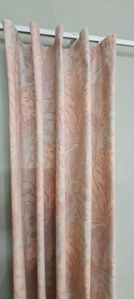 Pastel dessin - ongevoerd vintage gordijn, Huis en Inrichting, Stoffering | Gordijnen en Lamellen, Gebruikt, 200 cm of meer, 50 tot 100 cm