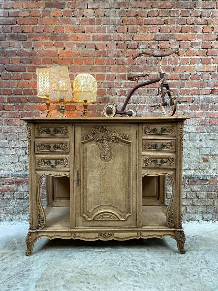 Authentieke eikenhouten gebleekte kast met lade-indeling, Antiek en Kunst, Antiek | Meubels | Kasten, Ophalen