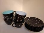 Vintage stippen servies. 6 kopjes met ondertassen, Ophalen of Verzenden, Zo goed als nieuw