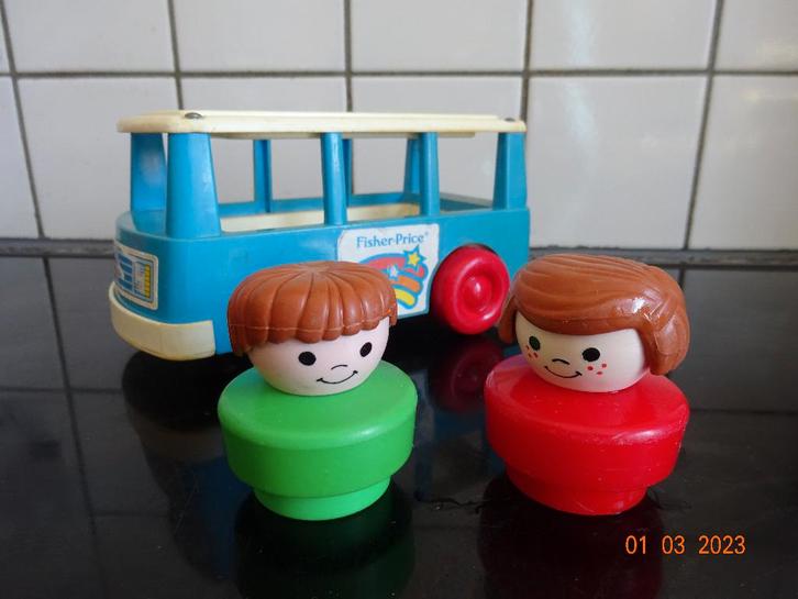 Vintage Fisher-Price Little People Blue Bus White Trim Red, Kinderen en Baby's, Speelgoed | Fisher-Price, Ophalen of Verzenden