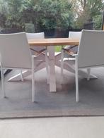 Tuintafel en stoelen wit/teak, Tuin en Terras, Tuintafels, Ophalen, Zo goed als nieuw, Ovaal, Teakhout