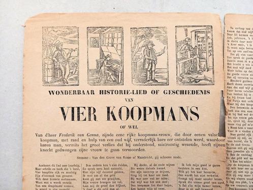 Wonderbaar Historie-lied of geschiedenis van Vier Koopmans, Antiquités & Art, Art | Lithographies & Sérigraphies, Enlèvement ou Envoi