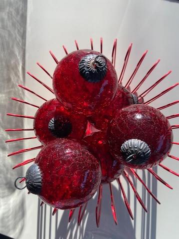 6 Zware 60 jaar oude massieve glazen retro HEKSENKERSTBAL beschikbaar voor biedingen