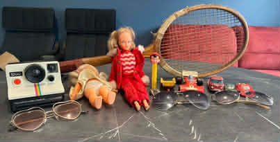 Lot Objets Vintage : Polaroid, Raquette, Jouets Rétro, ..., Antiquités & Art, Antiquités | Jouets, Enlèvement ou Envoi