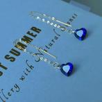 Oorbellen echte saffier geel goud 18K, Hangers, Blauw, Ophalen of Verzenden, Zo goed als nieuw