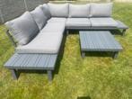 Aluminium Loungehoek met grijs kussens en loungetafel, Tuin en Terras, Ophalen, 6 zitplaatsen, Aluminium, Zo goed als nieuw