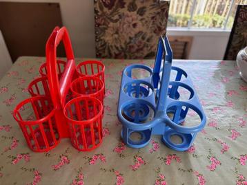 * 2 vintage flessenhouders / flessendragers voor 6 grote fle, Enlèvement ou Envoi