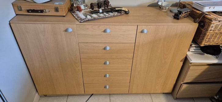 Dressoir met lades en deuren, Huis en Inrichting, Kasten | Dressoirs, Gebruikt, 100 tot 150 cm, 25 tot 50 cm, Met lade(s), Overige houtsoorten
