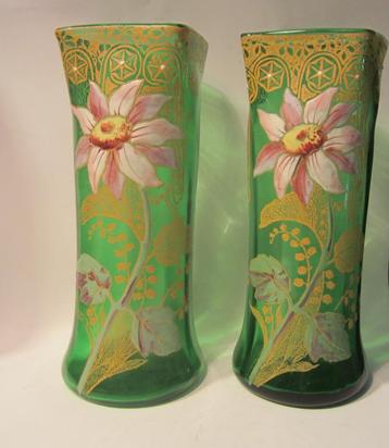 2 antieke Legras Montjoye vazen, email,ca 1910 H 28 cm beschikbaar voor biedingen