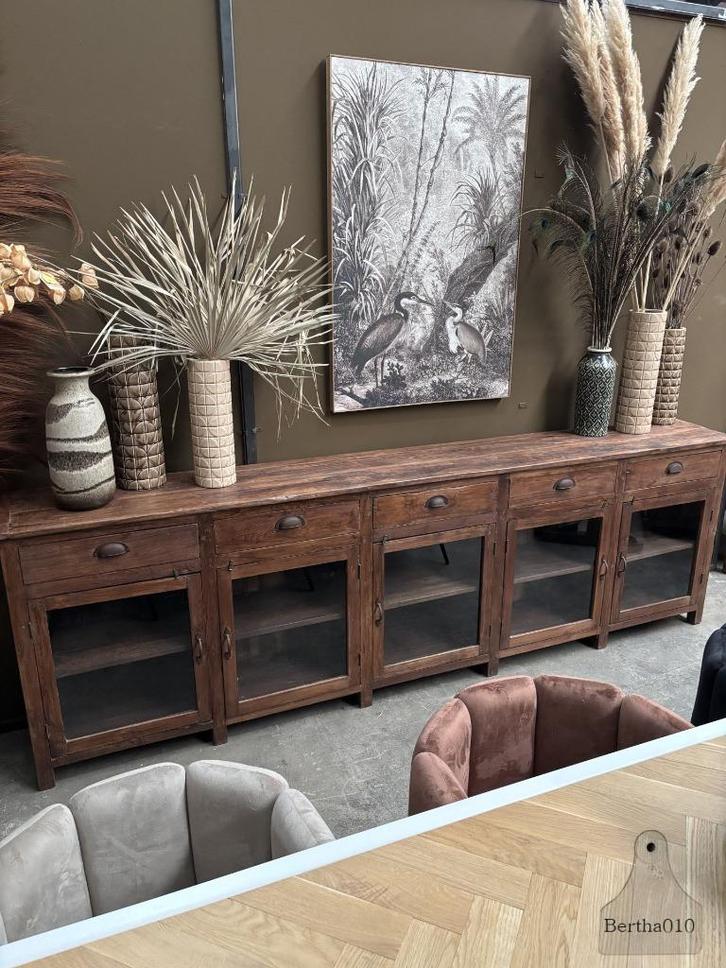 Engels dressoir vitrine jaren 20 30 288 cm lengte, Antiek en Kunst, Curiosa en Brocante, Ophalen of Verzenden