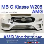 W205 AMG Voorbumper Mercedes C Klasse 2018 wit + onderlip MB, Pare-chocs, Avant, Utilisé, Enlèvement ou Envoi