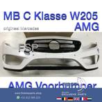 W205 AMG Voorbumper Mercedes C Klasse 2018 wit + onderlip MB, Gebruikt, Ophalen of Verzenden, Bumper, Mercedes-Benz