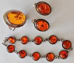 Bracelet + Boucle d'oreille + Bague cabochon ambre naturelle, Avec pierre précieuse, Brun, Autres matériaux, Enlèvement ou Envoi