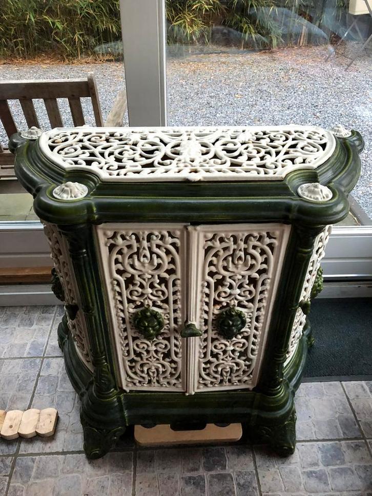 Anieke gietijzeren geëmailleerde kachel, Huis en Inrichting, Kachels, Gebruikt, Vrijstaand, Overige soorten, Overige brandstoffen