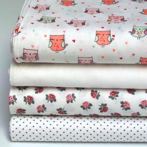 Promo! 6245) 140x50cm katoen uiltjes / rozen / stipjes, Hobby en Vrije tijd, Stoffen en Lappen, Nieuw, Katoen, 120 cm of meer