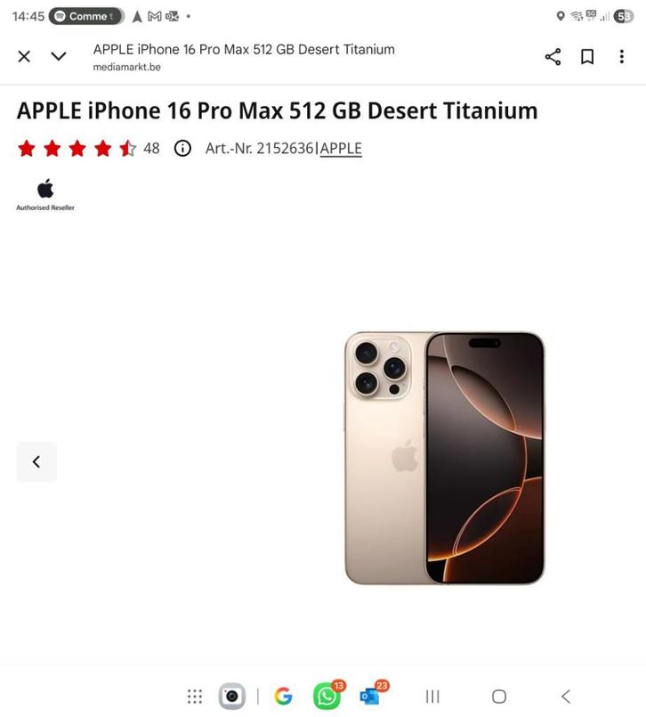 Iphone 16 pro max 512GB DESERT TITANIUM, Telecommunicatie, Mobiele telefoons | Apple iPhone, Nieuw, 512 GB, Zonder abonnement