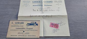 oude faktuur en adreskaart van Peugeot garage uit 1940 beschikbaar voor biedingen