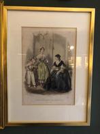Prachtige Mooie Franse Damesmode prent in Gouden Lijst., Enlèvement ou Envoi