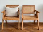 Set van 2 houten rattan lounge chairs, Huis en Inrichting, Stoelen, Gebruikt, Ophalen