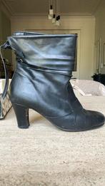 Zwarte leren slofjes 38, hak 7 cm + doos, Zo goed als nieuw, Zwart