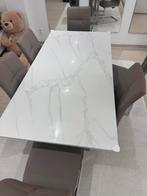 Marmeren eettafel + 6 leren stoelen, Ophalen, Zo goed als nieuw