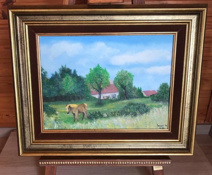 4 peintures à l'huile - encadrement de très bonne qualité, Antiek en Kunst, Antiek | Tin, Ophalen