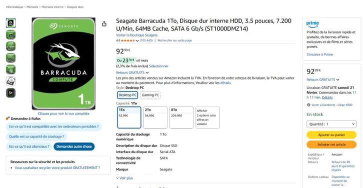6 Disques Dur Segeate 1To (Win11/Office), Informatique & Logiciels, Disques durs, Reconditionné, Desktop, Interne, Enlèvement