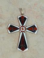 Croix type orthodoxe finement émaillée 6cm, Bijoux, Sacs & Beauté, Pendentifs, Comme neuf, Enlèvement ou Envoi