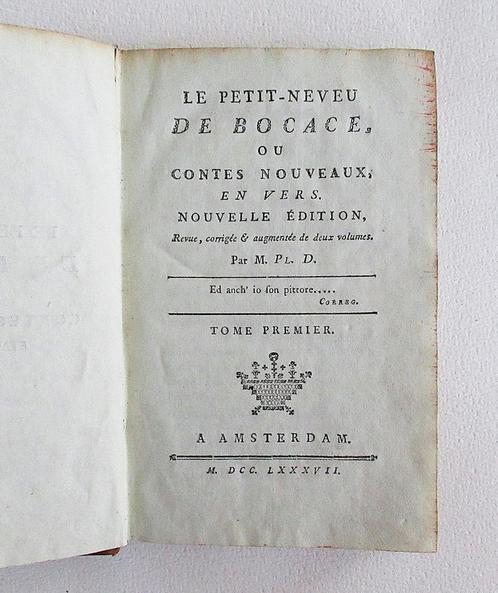 Antiek boek Le Petit-neveu de Bocace ou Contes 1/3 ... 1787, Antiek en Kunst, Antiek | Boeken en Manuscripten, Ophalen of Verzenden