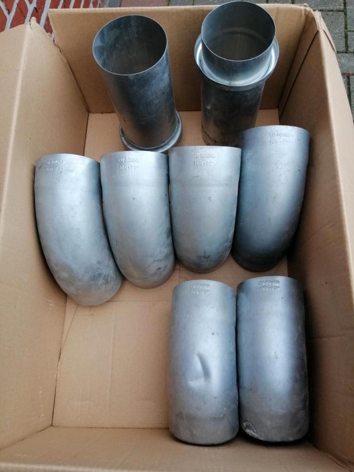 Lot ZINKEN regenpijp hulpstukken Diam 100 – NATURAL of Zwart, Doe-het-zelf en Bouw, Buizen en Afvoer, Zo goed als nieuw, Zink