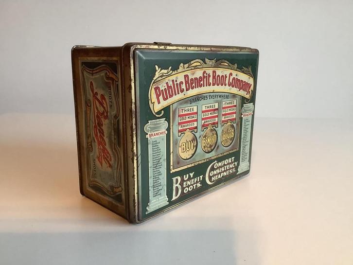 Leuk vintage blik Benefit Boot Company, Verzamelen, Blikken, Gebruikt, Overige, Overige merken, Ophalen