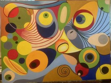 EIGEN OLIEVERFSCHILDERIJ  MODERN  BOGEN EN CIRKELS beschikbaar voor biedingen