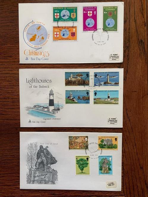 Timbres Bailiwick of Guernesey (3 enveloppes) 1975/1976, Postzegels en Munten, Postzegels | Europa | Overig, Ophalen of Verzenden