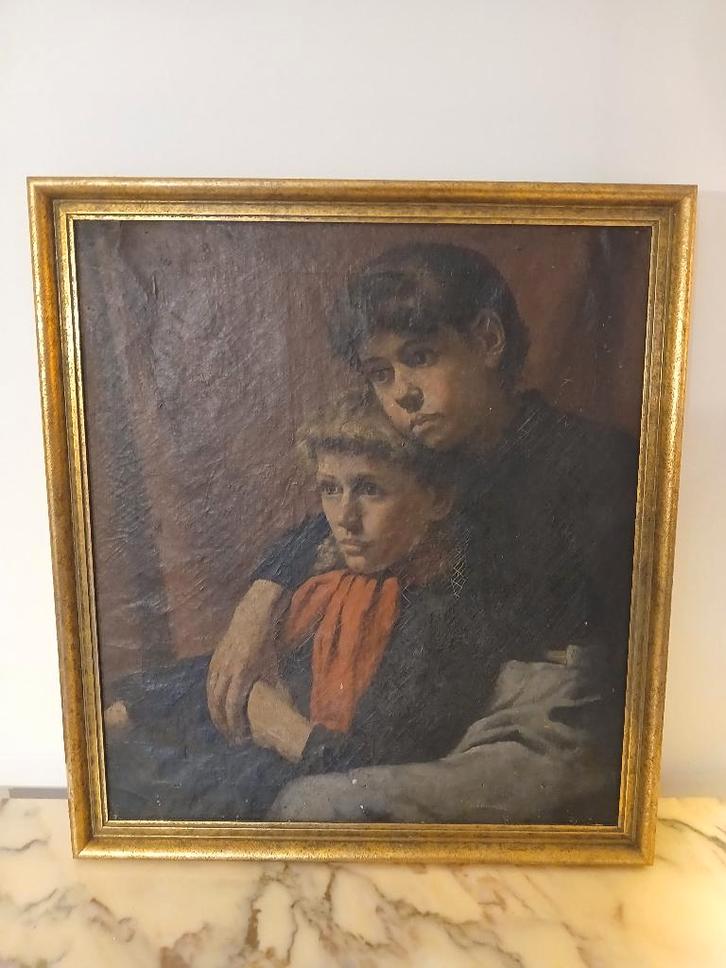 Portret twee meisjes, olie op doek, Antiquités & Art, Art | Peinture | Classique, Enlèvement