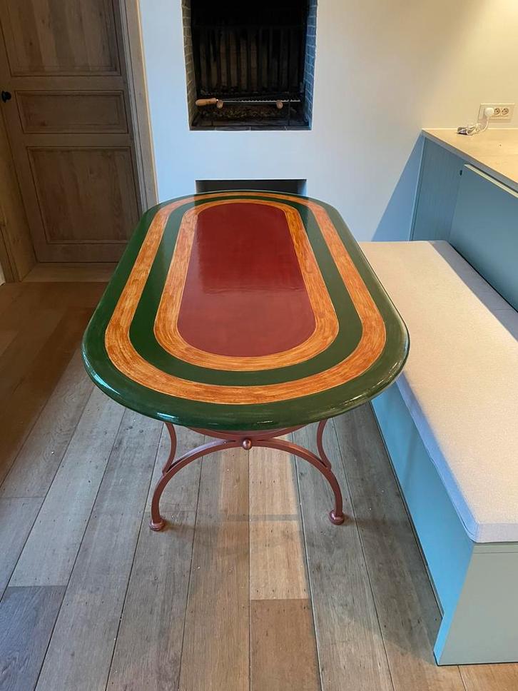 Handgemaakte porseleinen eettafel, Huis en Inrichting, Tafels | Eettafels, Gebruikt, 50 tot 100 cm, 150 tot 200 cm, Vijf personen of meer