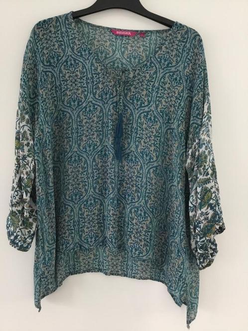 Boho blouse Indiska met kwastjes maat L, Kleding | Dames, Blouses en Tunieken, Zo goed als nieuw, Maat 42/44 (L), Blauw, Ophalen of Verzenden