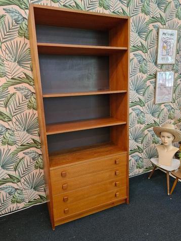 Vintage Deens design boekenkast met lades