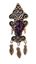 Broche en argent massif avec améthyste sculptée., Enlèvement ou Envoi, 7 à 10 cm, Comme neuf, Avec pierre précieuse