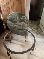 Vintage set: tafel, asbak en staande lamp in groene onyx, Ophalen, Overige materialen, Gebruikt, Rond