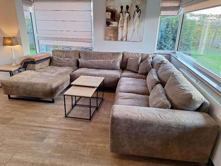 Grote Hoeksalon – Zeer Comfortabel – Mooie Staat – Taupe, Huis en Inrichting, Zetels | Complete zithoeken, Gebruikt, Leer, Stof
