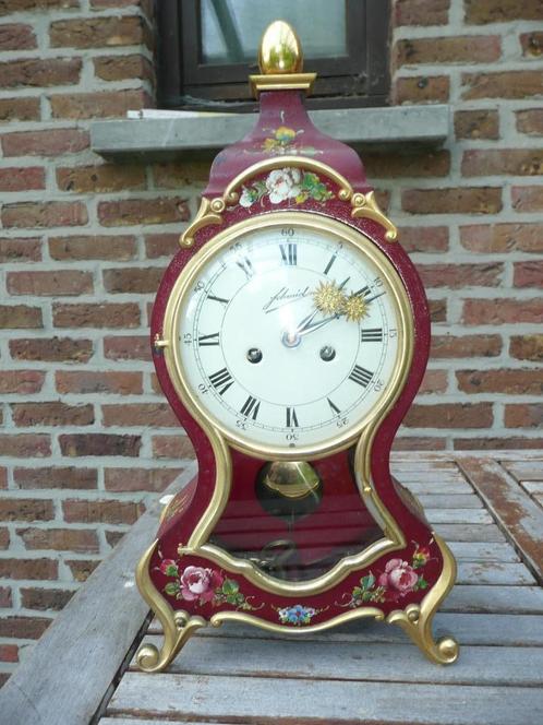unieke, beschilderde, Duitse tafelklok Smid (SSS), Antiek en Kunst, Antiek | Klokken, Ophalen of Verzenden
