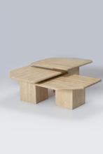 Vintage travertin salontafel set (3), Overige vormen, Nieuw, Overige materialen, 25 tot 50 cm