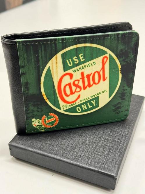 Retro Mens Wallet CASTROL MOTOR OIL Vintage portemonnee olie, Handtassen en Accessoires, Portemonnees, Nieuw, Zwart, Ophalen of Verzenden