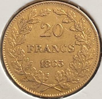 Munt 20 frank goud Leopold I 1865 ZELDZAAM