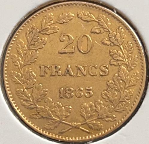 Pièce 20 Francs Or Léopold Ier 1865 RARE/ZELDZAAM, Timbres & Monnaies, Pièces & Médailles, Or