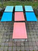 7 authentieke schooltafeltjes, Huis en Inrichting, 55 tot 75 cm, Rechthoekig, Hout, Ophalen