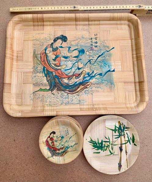 Chinees vintage dienblad bamboe Republiek periode 22, Antiek en Kunst, Kunst | Niet-Westerse kunst, Ophalen of Verzenden