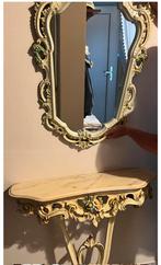 Console crackle met marmer blad H 85 x L 84,5 cm incl spiege, Antiek en Kunst, Ophalen