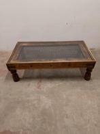 Eiken salon-/koffietafel-Spaanse stijl met ijzer/glazen blad, Huis en Inrichting, Minder dan 45 cm, Gebruikt, Koloniaal, Ophalen of Verzenden